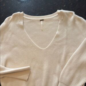 Free People Cream V-Neck Sweater Ribbed Knit